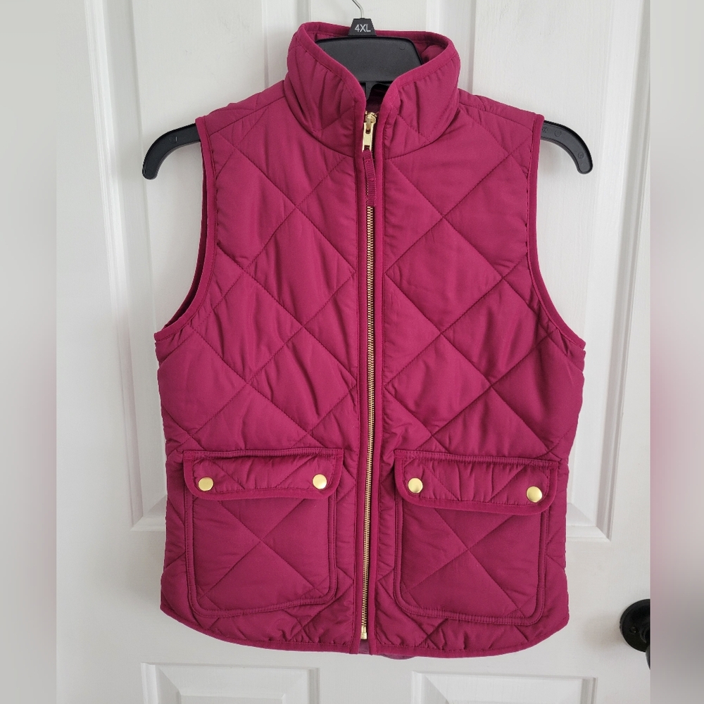 J. Crew Women Fresh Raspberry Pink Quilted Down Puffer Vest Jacket Size XXS